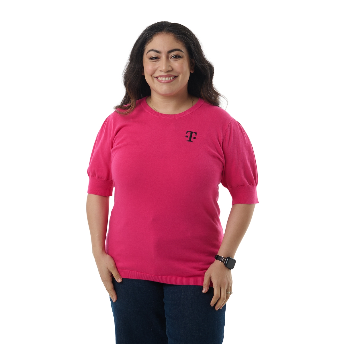 Women's Magenta Balloon Sleeve Blouse