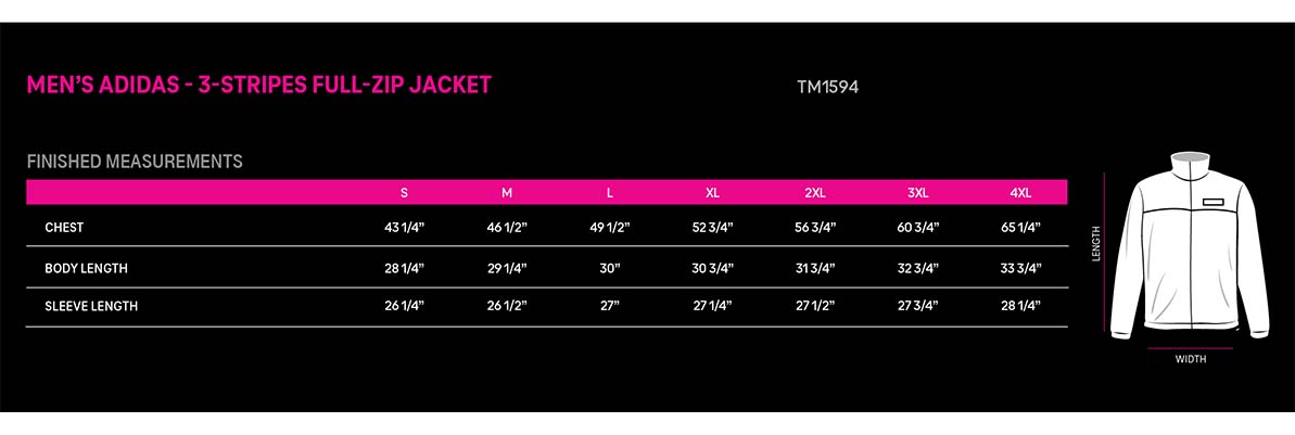 Adidas windbreaker size chart on sale